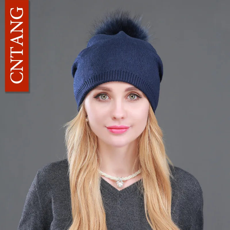 Bonnet en laine tricotée automne hiver pour femmes