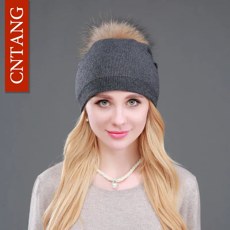 Bonnet en laine tricotée automne hiver pour femmes