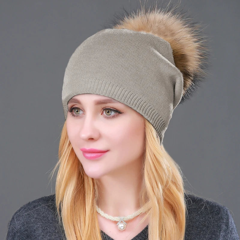 Bonnet en laine tricotée automne hiver pour femmes