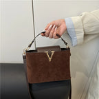 Fashionable Mini Suede Women's Bag, Faux Suede Tote Bag, Hardware Lock Buckle Decoration Handbag Purse Shoulder Cross Body Bags