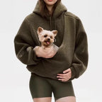 Ladies Winter Hooded Lamb Velvet Kangaroo Pocket Dog Mommy Outwear Sweatshirt Comfortable Street Style Trendy Fashion