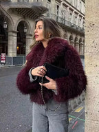 HH Women Elegant Faux Fur Coat Warm Fluffy Loose Long Sleeve Lapel Jacket Autumn Winter Fashion High Street Lady Outerwear