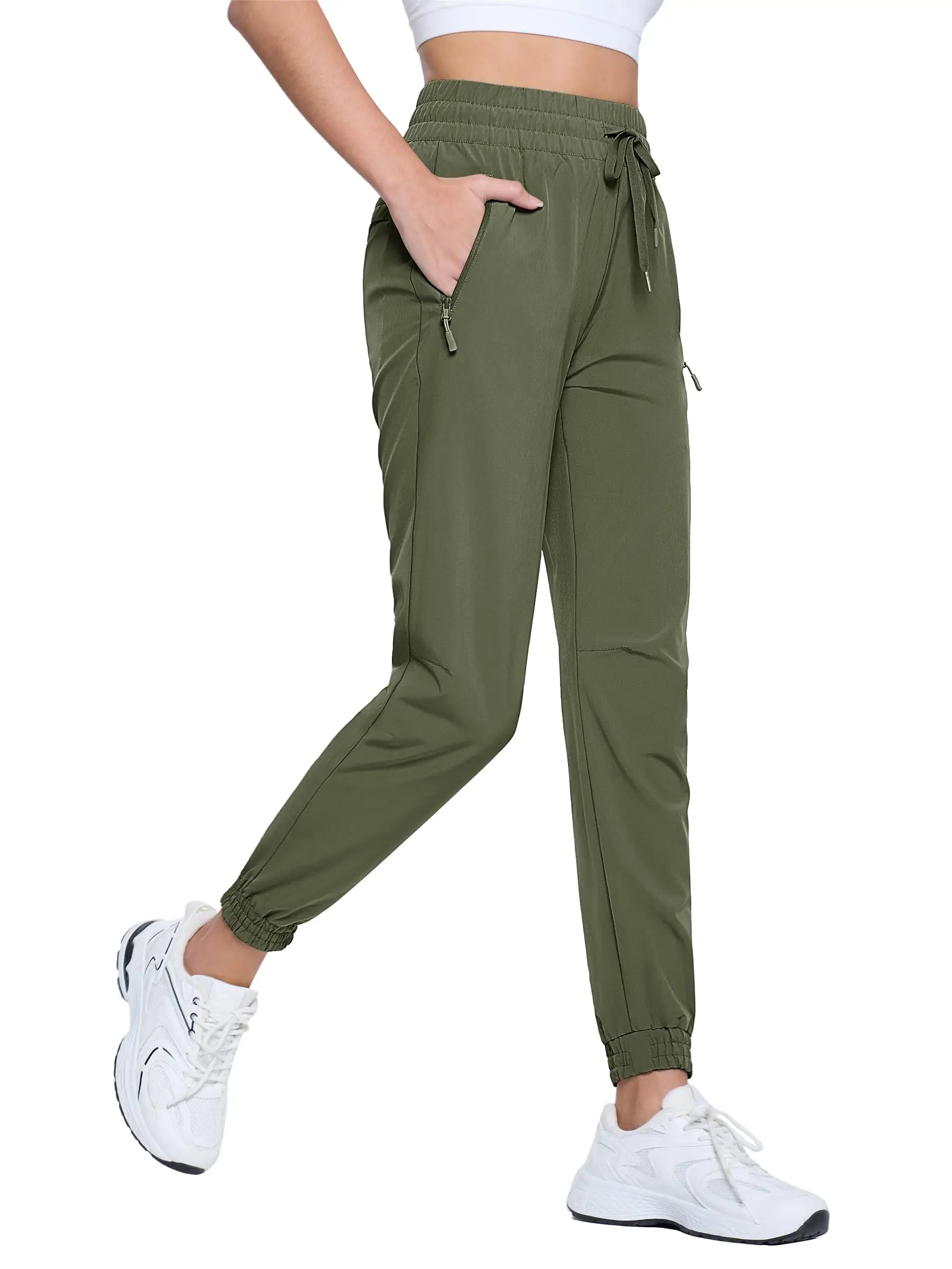 TACVASEN Quick Dry Hiking Pants Womens Outdoor Sports Drawstring Waist Joggers Waterproof Lightweight 3 Zipper Pockets Trousers
