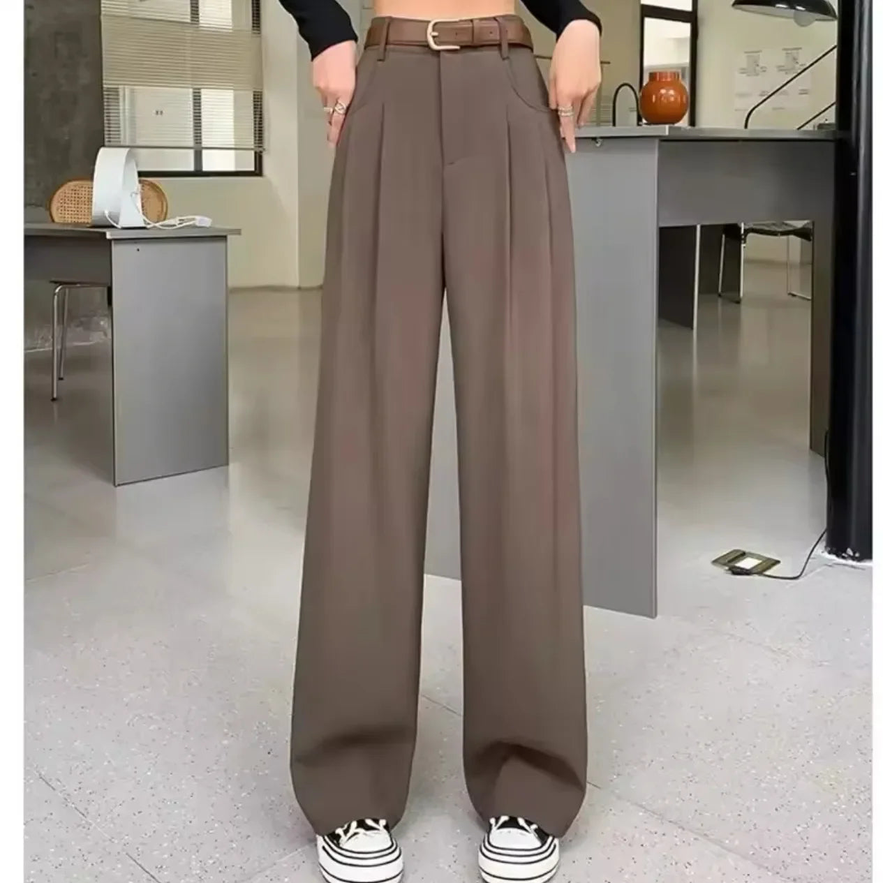 Elegant Drapey Wide Leg Suit Pants Women's High Waist Straight Casual Floor Length Trousers Spring Autumn New Style