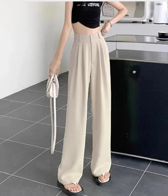 Elegant Drapey Wide Leg Suit Pants Women's High Waist Straight Casual Floor Length Trousers Spring Autumn New Style