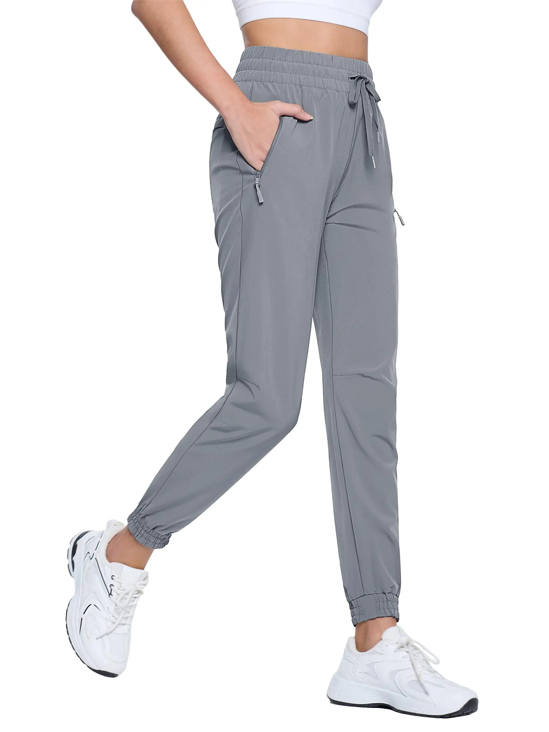 TACVASEN Quick Dry Hiking Pants Womens Outdoor Sports Drawstring Waist Joggers Waterproof Lightweight 3 Zipper Pockets Trousers