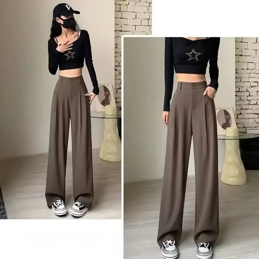 Elegant Drapey Wide Leg Suit Pants Women's High Waist Straight Casual Floor Length Trousers Spring Autumn New Style