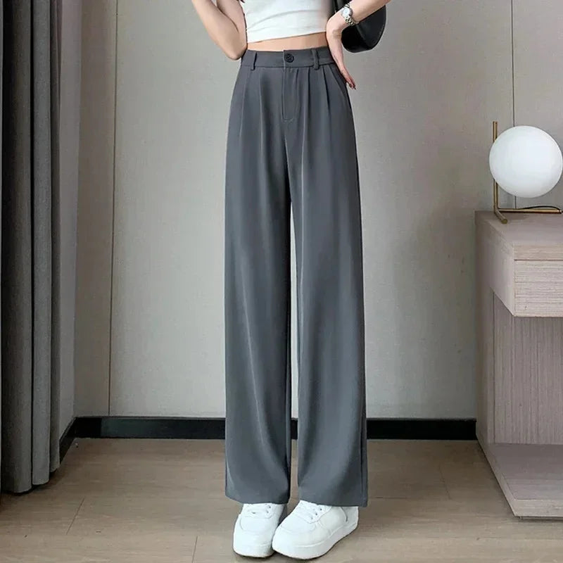 Elegant Drapey Wide Leg Suit Pants Women's High Waist Straight Casual Floor Length Trousers Spring Autumn New Style
