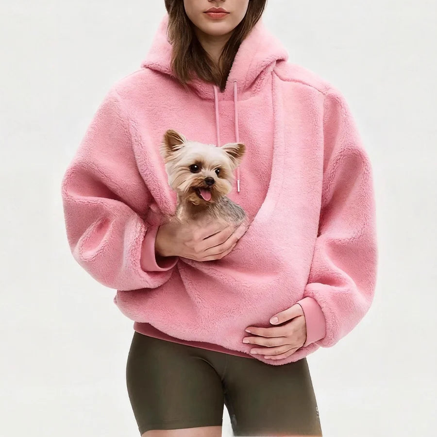 Ladies Winter Hooded Lamb Velvet Kangaroo Pocket Dog Mommy Outwear Sweatshirt Comfortable Street Style Trendy Fashion