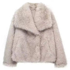 HH Women Elegant Faux Fur Coat Warm Fluffy Loose Long Sleeve Lapel Jacket Autumn Winter Fashion High Street Lady Outerwear