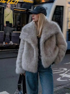 HH Women Elegant Faux Fur Coat Warm Fluffy Loose Long Sleeve Lapel Jacket Autumn Winter Fashion High Street Lady Outerwear
