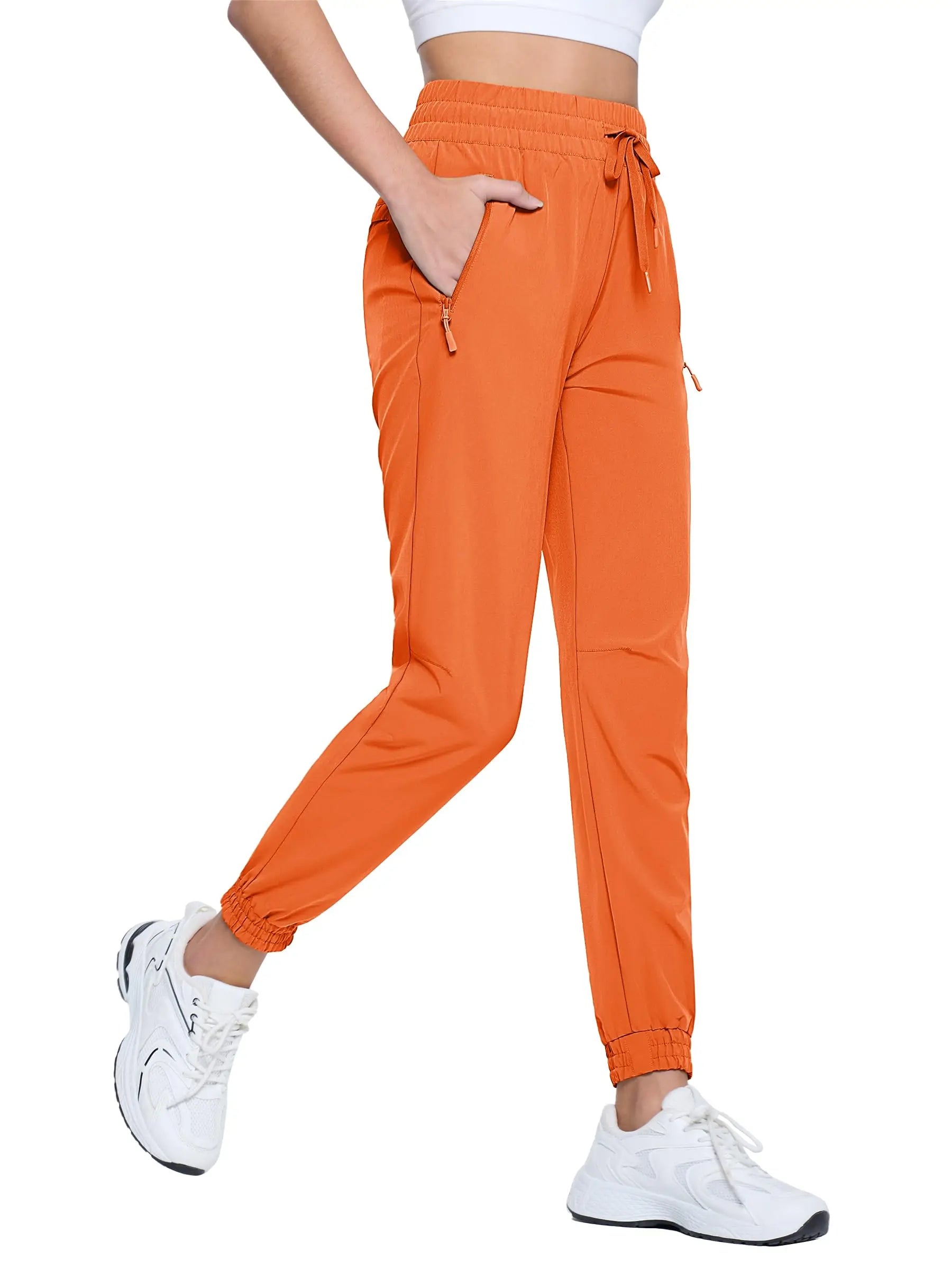 TACVASEN Quick Dry Hiking Pants Womens Outdoor Sports Drawstring Waist Joggers Waterproof Lightweight 3 Zipper Pockets Trousers