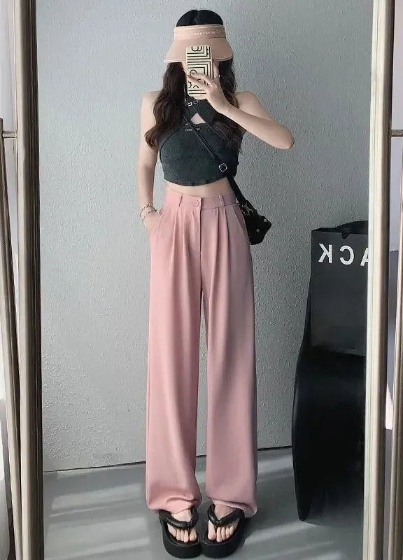 Elegant Drapey Wide Leg Suit Pants Women's High Waist Straight Casual Floor Length Trousers Spring Autumn New Style