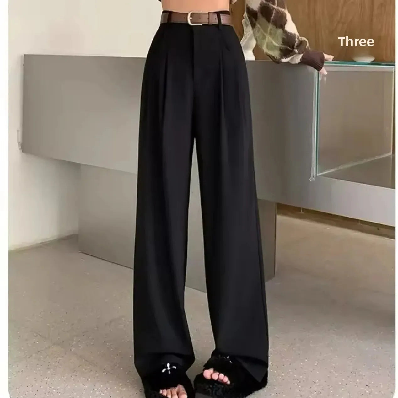 Elegant Drapey Wide Leg Suit Pants Women's High Waist Straight Casual Floor Length Trousers Spring Autumn New Style