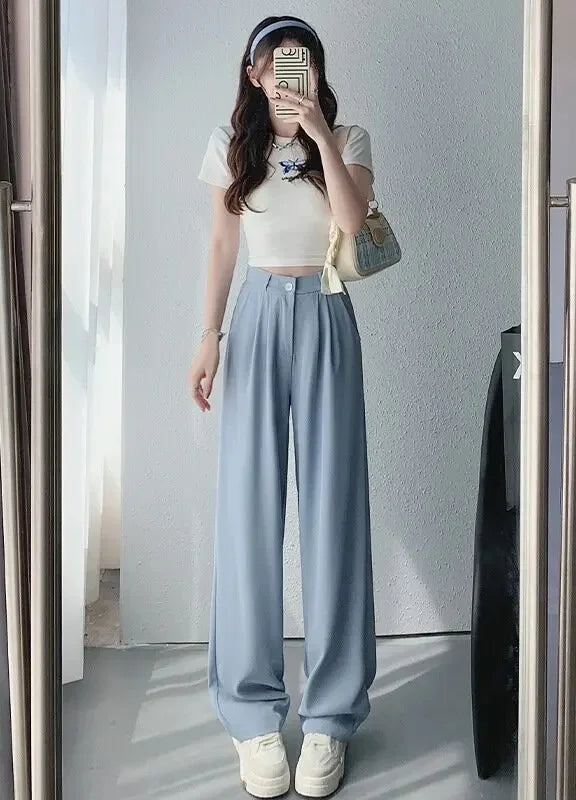 Elegant Drapey Wide Leg Suit Pants Women's High Waist Straight Casual Floor Length Trousers Spring Autumn New Style