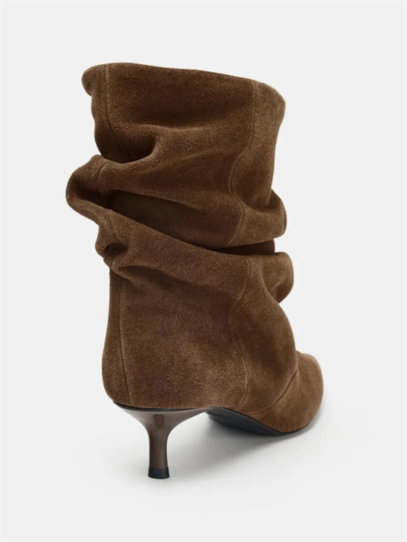 Bottine en daim plissé