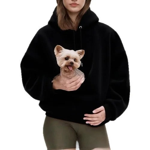 Ladies Winter Hooded Lamb Velvet Kangaroo Pocket Dog Mommy Outwear Sweatshirt Comfortable Street Style Trendy Fashion