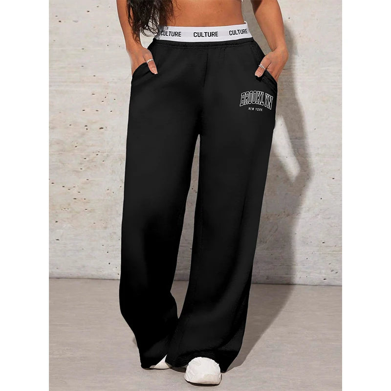 Women's Trousers Letter Printed Casual Loose Women's Wide Leg Pants Sweatpants Fashion Women's Drag Pants