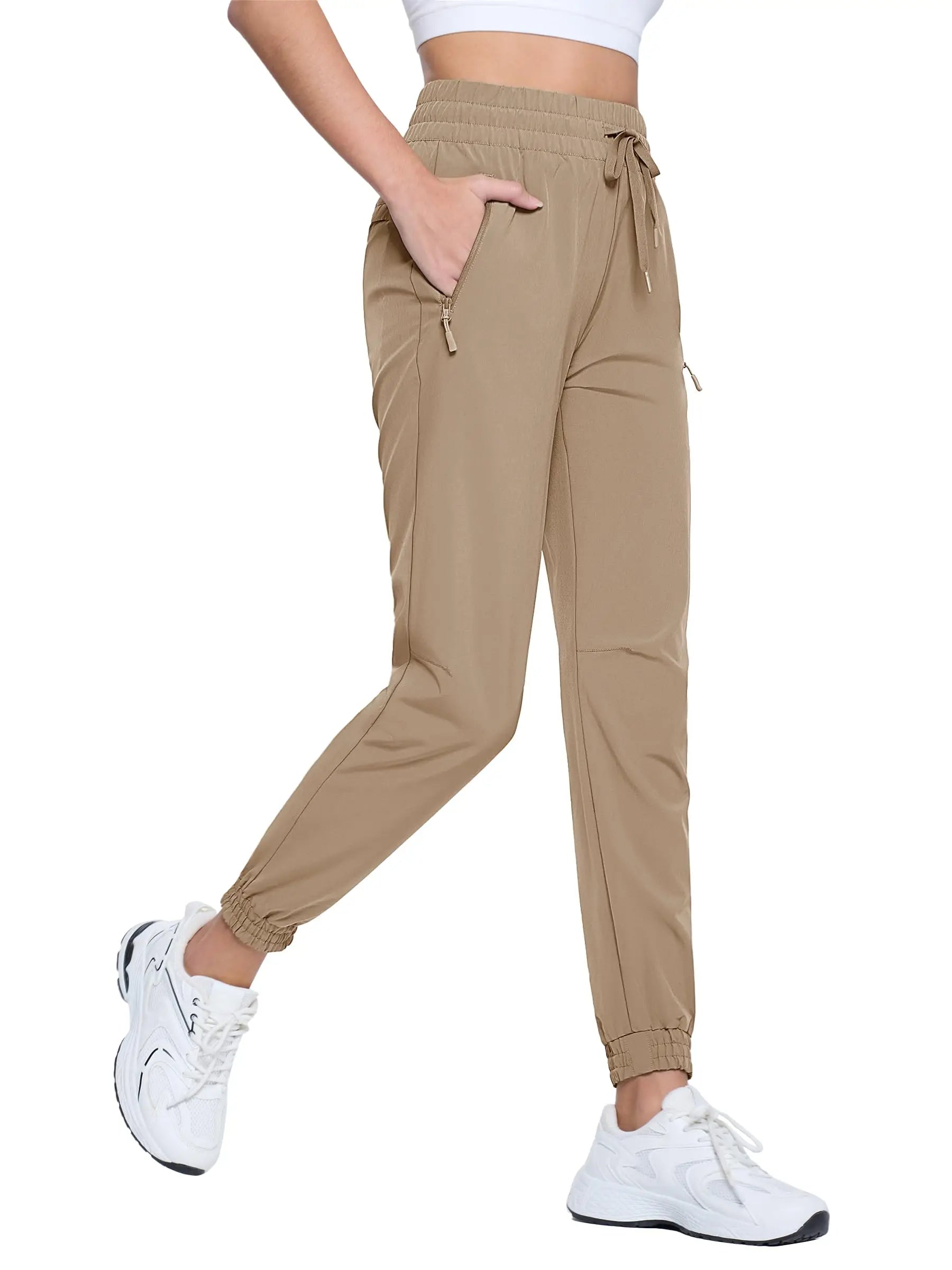 TACVASEN Quick Dry Hiking Pants Womens Outdoor Sports Drawstring Waist Joggers Waterproof Lightweight 3 Zipper Pockets Trousers