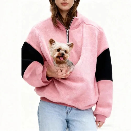 Ladies Winter Hooded Lamb Velvet Kangaroo Pocket Dog Mommy Outwear Sweatshirt Comfortable Street Style Trendy Fashion